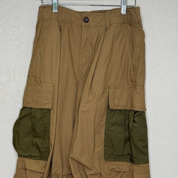 Anthropologie Olive Green Cargo Parachute Pants Size 26 Contrast Pockets Cotton - Picture 4 of 10